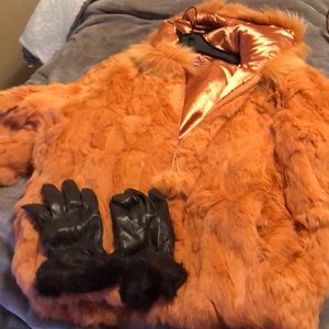 Rabbit fur coat and gloves